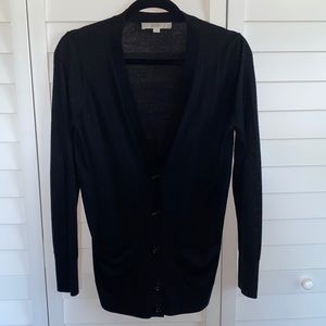 EUC Loft- Lightweight black v-neck cardigan with large buttons and pockets, sz M
